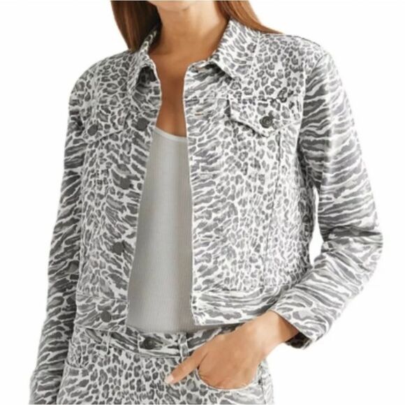CURRENT ELLIOTT The Baby Trucker Leopard Print Women's Denim Jacket - Si… - Picture 2 of 11